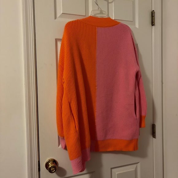 Vibrant Pink and Orange Women's Cardigan - Picture 2 of 4